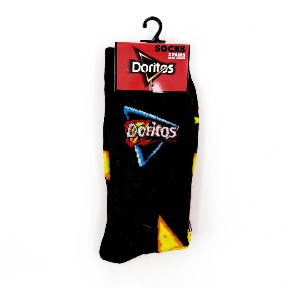 Doritos Chips Logo Crew Socks Mens Womens Fun Novelty Gift Red Black 2 Pairs